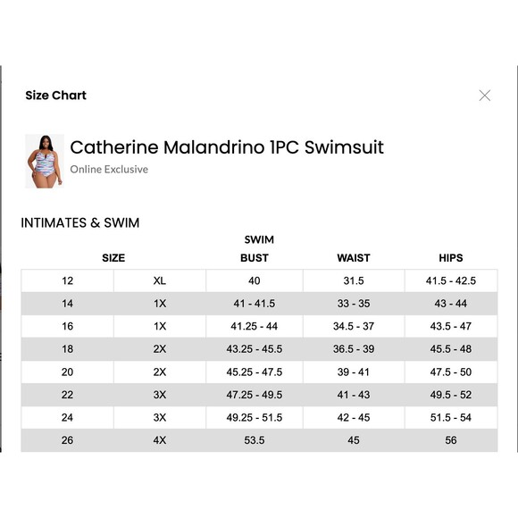 CATHERINE MALANDRINO One-Piece Swimsuit Plus Size 2X V-Neck Convertible Strap - Picture 5 of 12